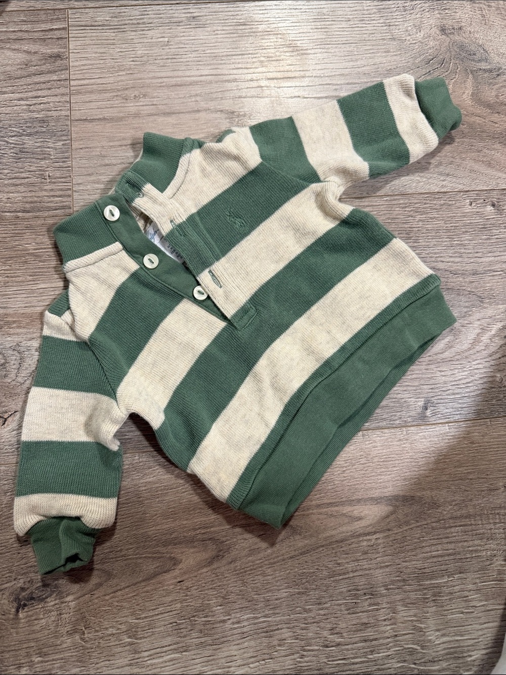 Ralph Lauren Striped Green & Cream Knit Pullover Sweater
